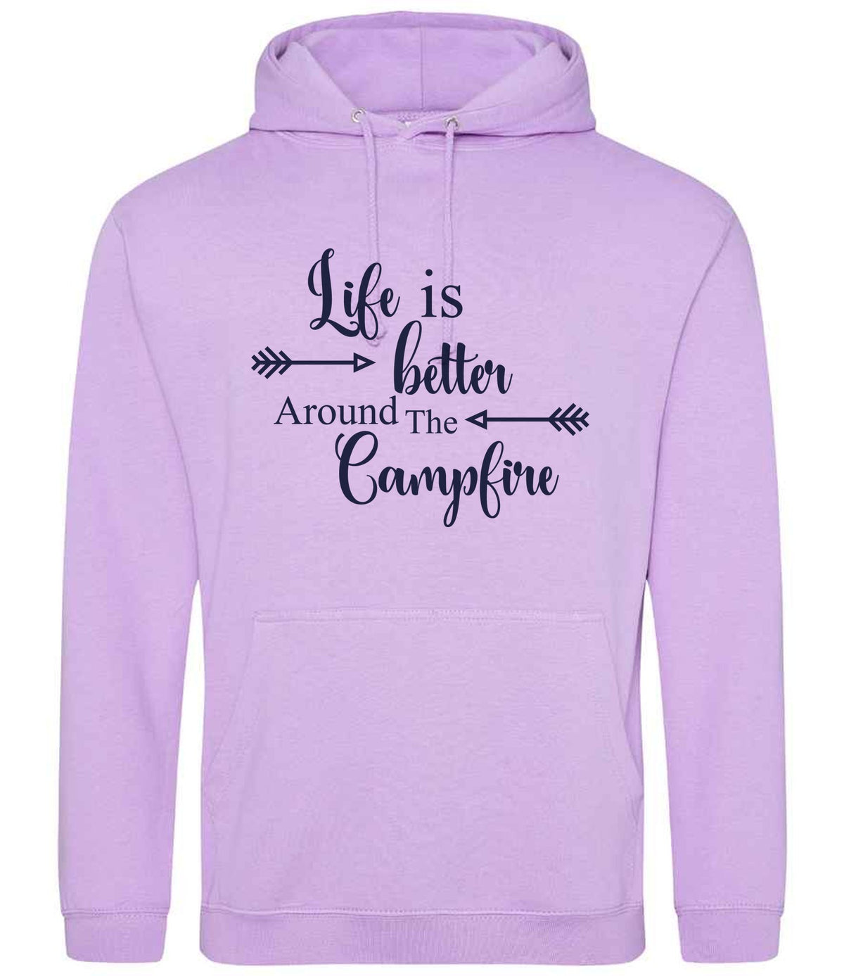 Life Is Better Around the Campfire – Unisex Hoodie in Lavender with Navy vinyl