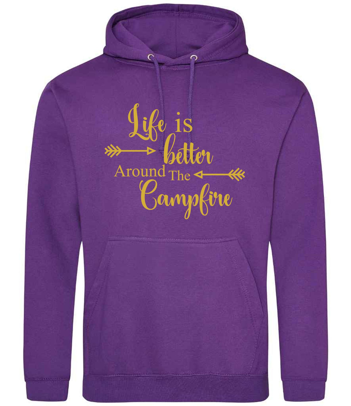 Life Is Better Around the Campfire – Unisex Hoodie in Purple with Gold vinyl