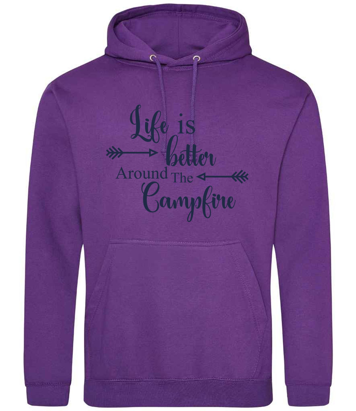 Life Is Better Around the Campfire – Unisex Hoodie in Purple with Navy vinyl
