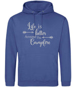 Life Is Better Around the Campfire – Unisex Hoodie in Royal Blue with Silver vinyl