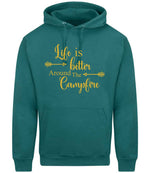 Life Is Better Around the Campfire – Unisex Hoodie in Teal with Gold vinyl