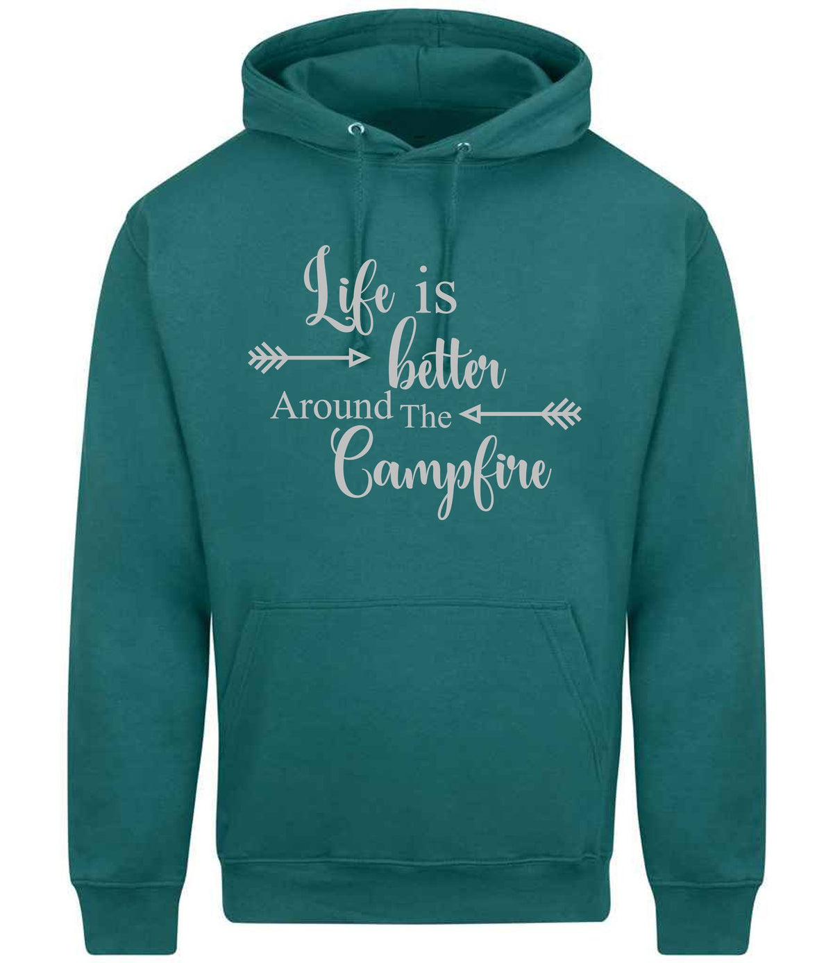 Life Is Better Around the Campfire – Unisex Hoodie in Teal with Silver vinyl