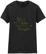 Life Is Better Around the Campfire – Ladies T-Shirt in Black with Military Green vinyl
