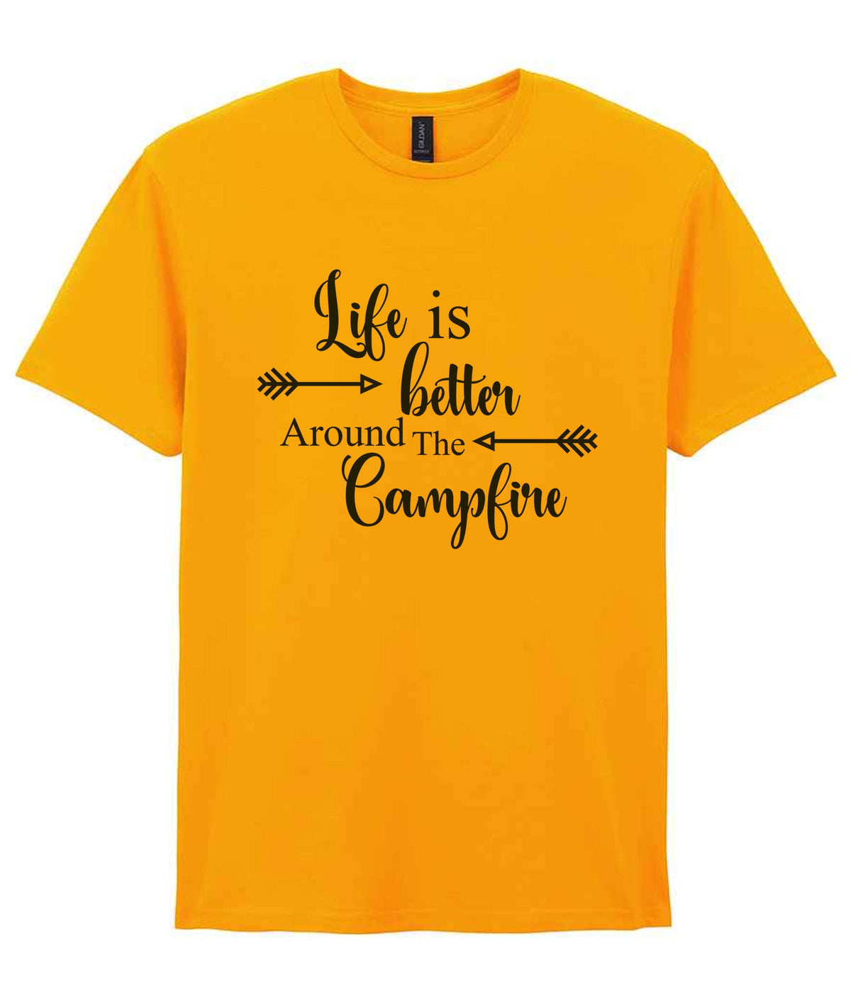 Life Is Better Around the Campfire – Unisex T-Shirt in Gold with Navy vinyl
