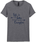 Life Is Better Around the Campfire – Ladies T-Shirt in Graphite Heather with Navy vinyl