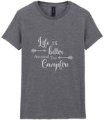 Life Is Better Around the Campfire – Ladies T-Shirt in Graphite Heather with Silver vinyl