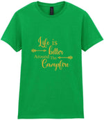 Life Is Better Around the Campfire – Ladies T-Shirt in Irish Green with Gold vinyl