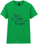 Life Is Better Around the Campfire – Ladies T-Shirt in Irish Green with Navy vinyl