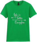 Life Is Better Around the Campfire – Ladies T-Shirt in Irish Green with Silver vinyl