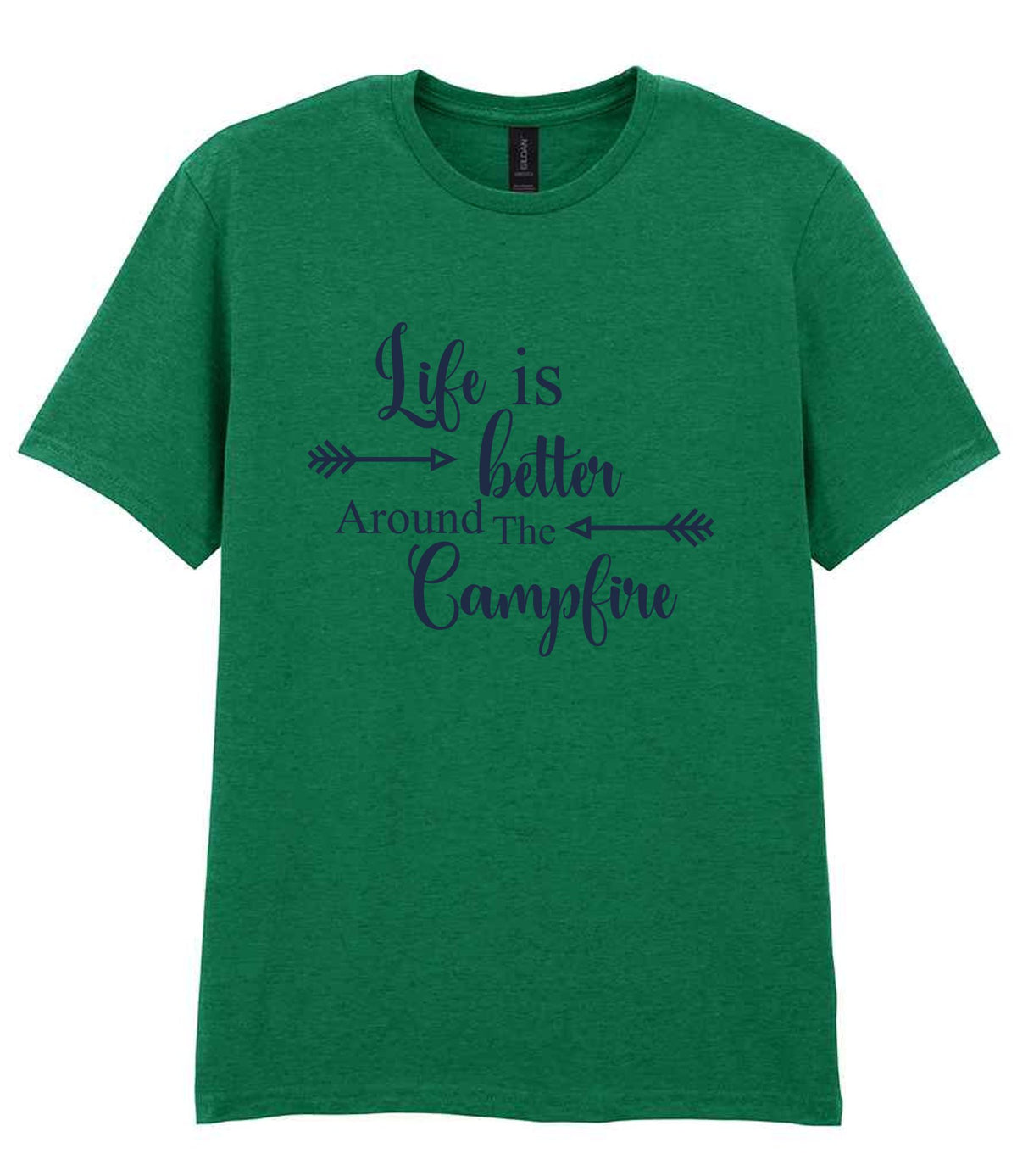 Life Is Better Around the Campfire – Unisex T-Shirt in Kelly Green with Navy vinyl