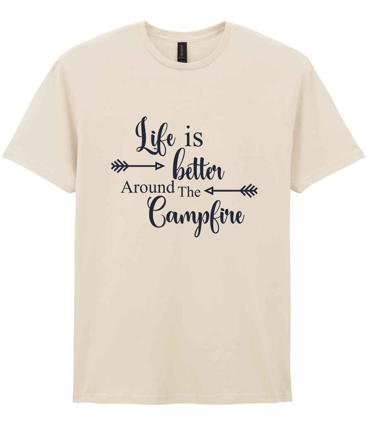 Life Is Better Around the Campfire – Unisex T-Shirt in Natural with Navy vinyl