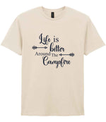 Life Is Better Around the Campfire – Unisex T-Shirt in Natural with Navy vinyl
