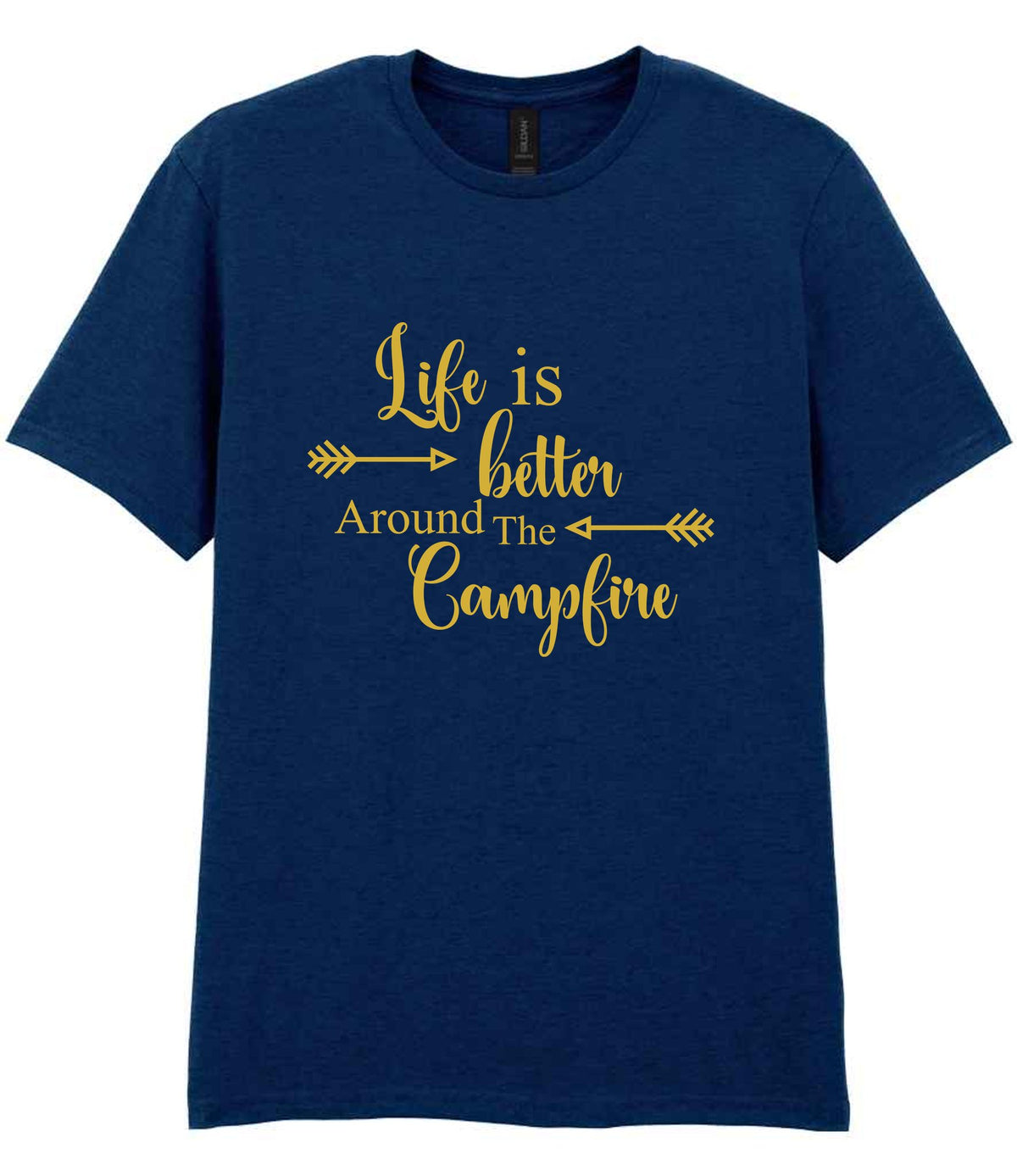 Life Is Better Around the Campfire – Unisex T-Shirt in Navy with Gold vinyl