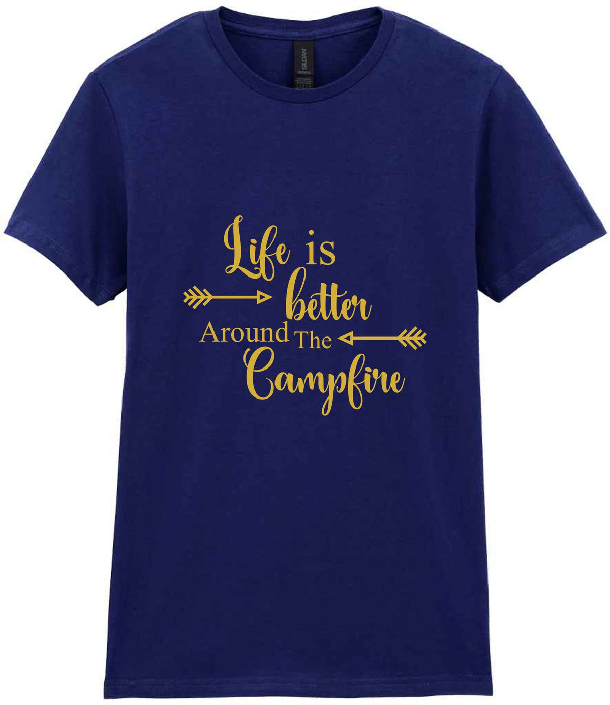 Life Is Better Around the Campfire – Ladies T-Shirt in Navy with Gold vinyl