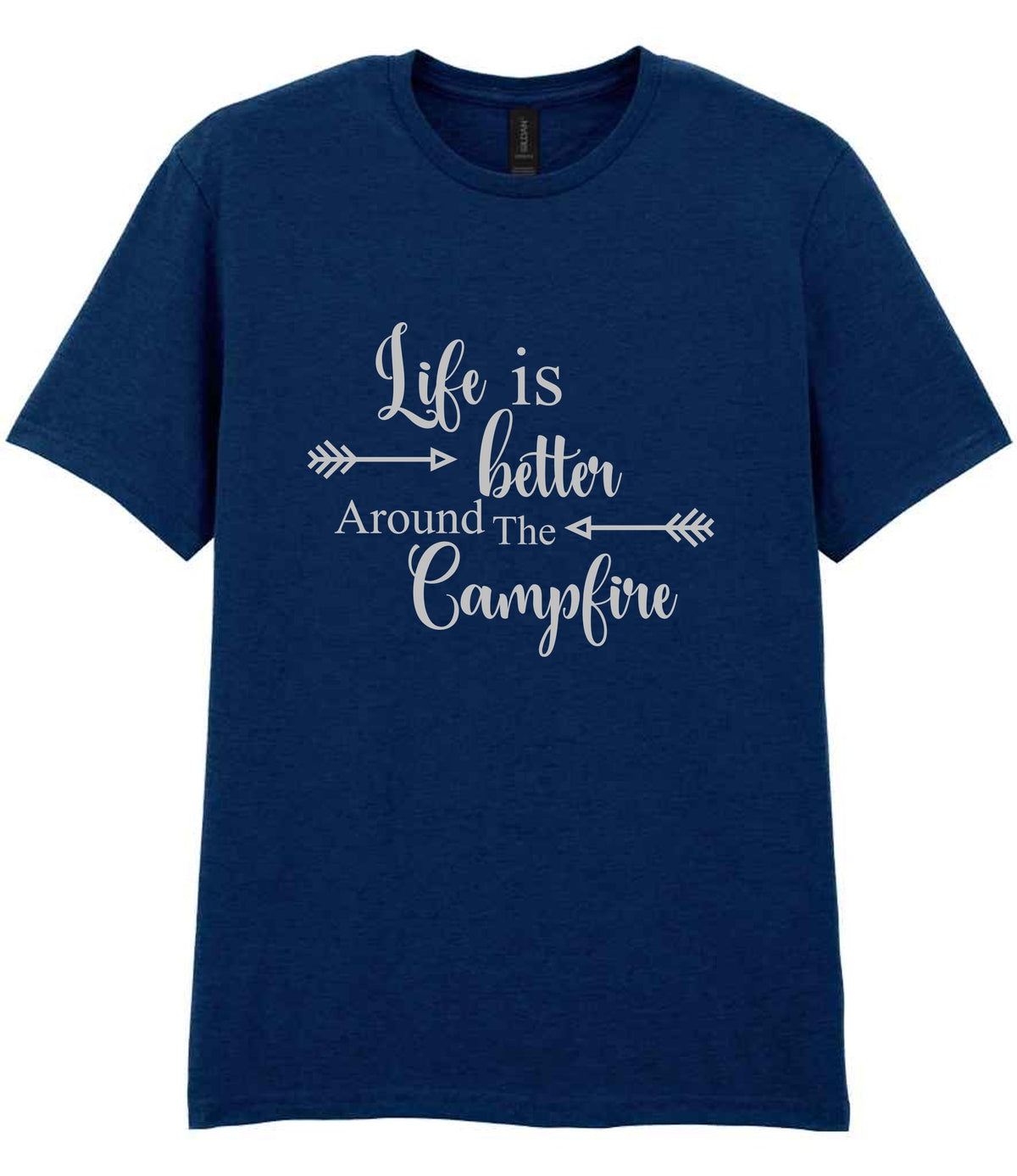 Life Is Better Around the Campfire – Unisex T-Shirt in Navy with Silver vinyl