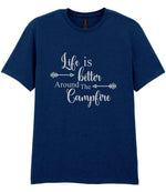 Life Is Better Around the Campfire – Unisex T-Shirt in Navy with Silver vinyl
