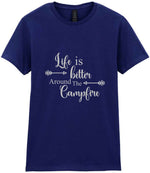Life Is Better Around the Campfire – Ladies T-Shirt in Navy with Silver vinyl