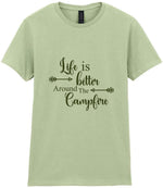 Life Is Better Around the Campfire – Ladies T-Shirt in Pistachio with Military Green vinyl