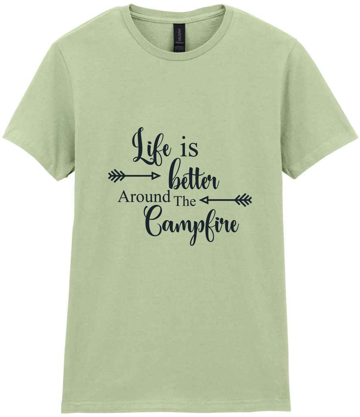Life Is Better Around the Campfire – Ladies T-Shirt in Pistachio with Navy vinyl