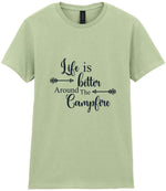 Life Is Better Around the Campfire – Ladies T-Shirt in Pistachio with Navy vinyl