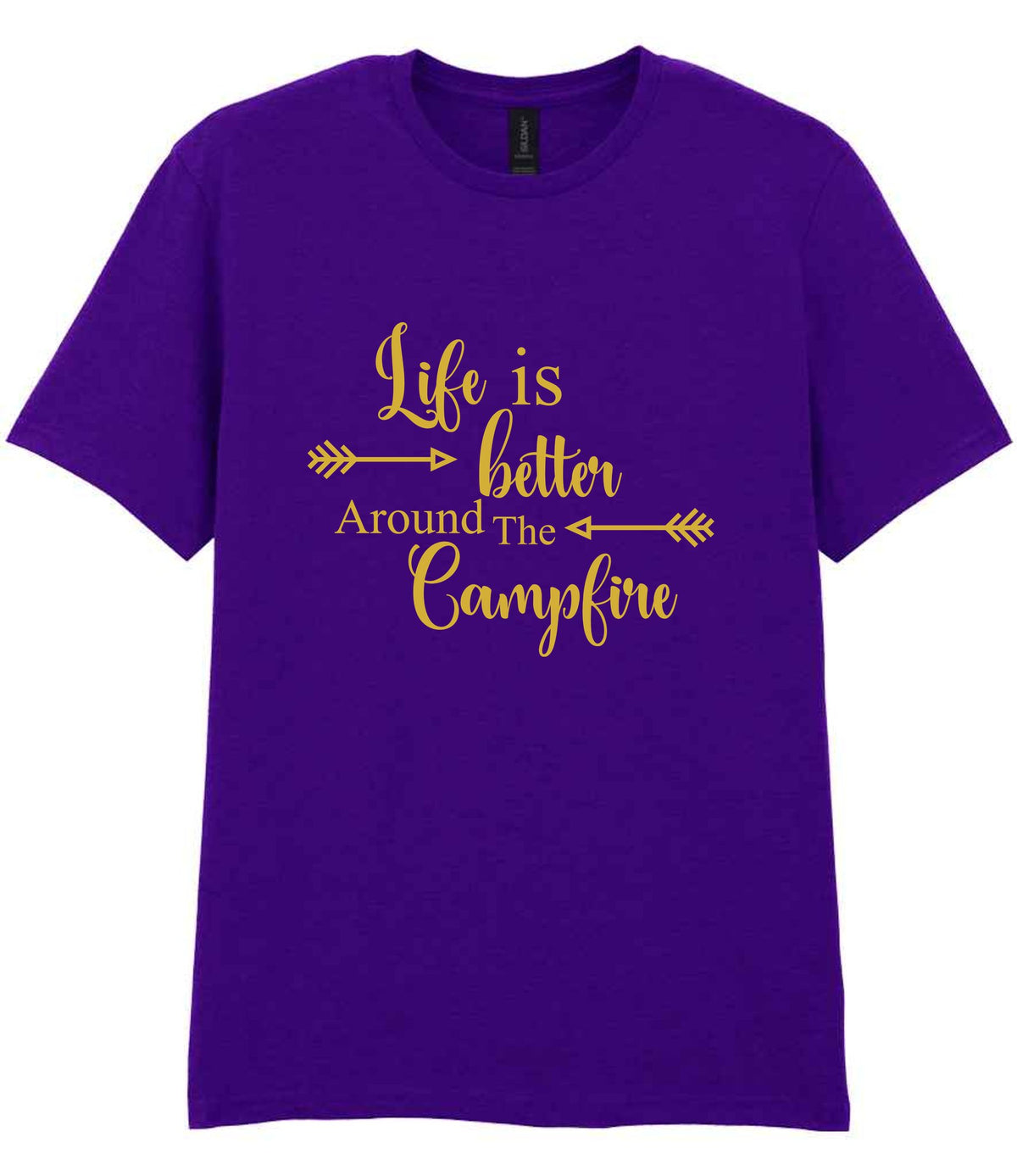 Life Is Better Around the Campfire – Unisex T-Shirt in Purple with Gold vinyl