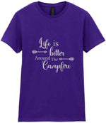 Life Is Better Around the Campfire – Ladies T-Shirt in Purple with Silver vinyl