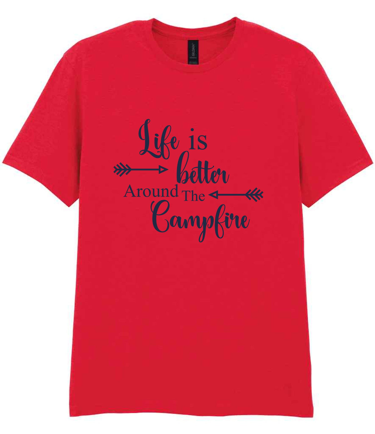 Life Is Better Around the Campfire – Unisex T-Shirt in Red with Navy vinyl