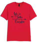 Life Is Better Around the Campfire – Unisex T-Shirt in Red with Navy vinyl