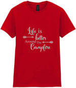 Life Is Better Around the Campfire – Ladies T-Shirt in Red with Silver vinyl