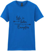 Life Is Better Around the Campfire – Ladies T-Shirt in Royal Blue with Navy vinyl