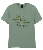 Life Is Better Around the Campfire – Unisex T-Shirt in Sage with Military Green vinyl