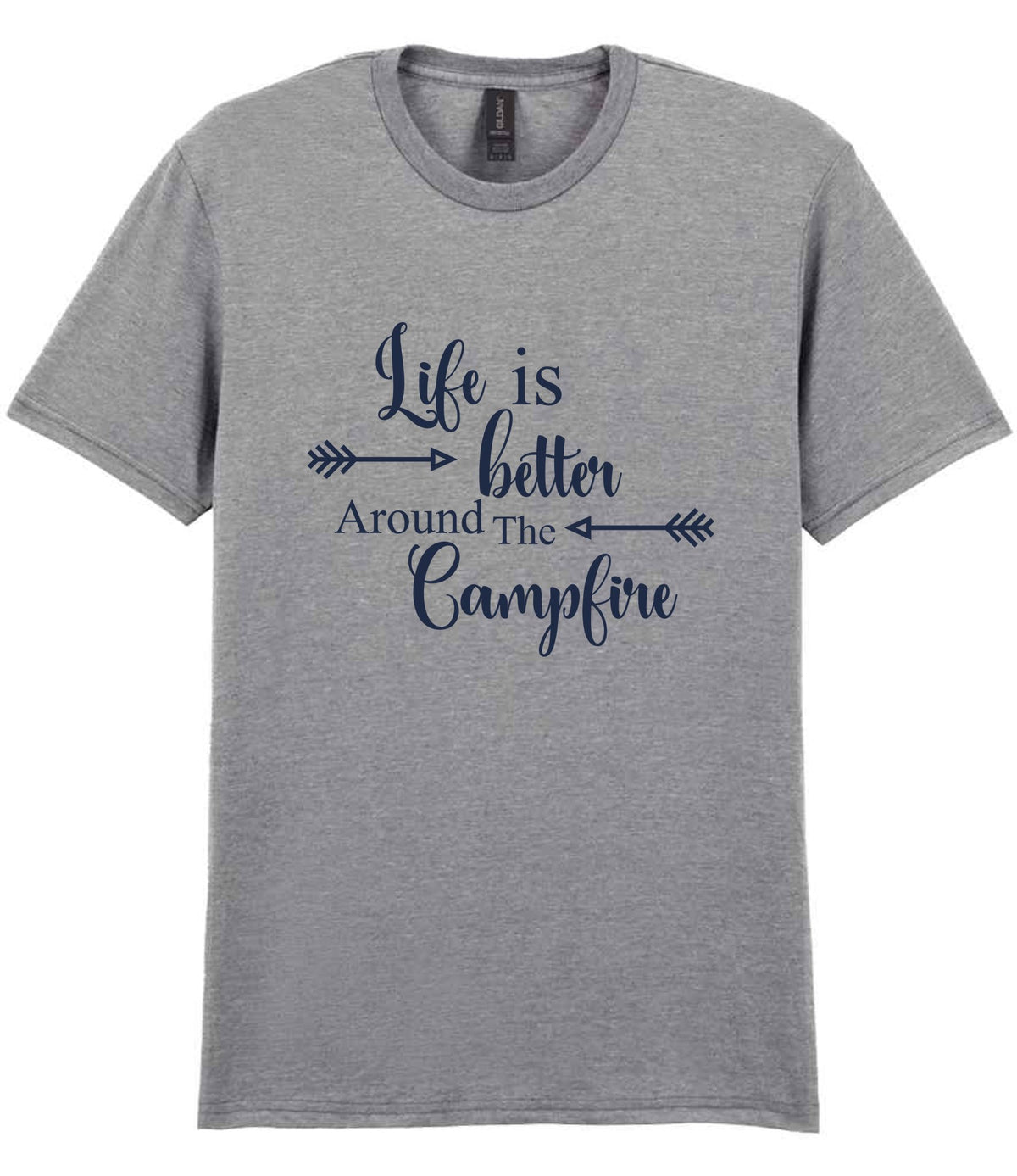 Life Is Better Around the Campfire – Unisex T-Shirt in Sport Grey with Navy vinyl