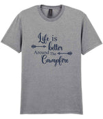 Life Is Better Around the Campfire – Unisex T-Shirt in Sport Grey with Navy vinyl