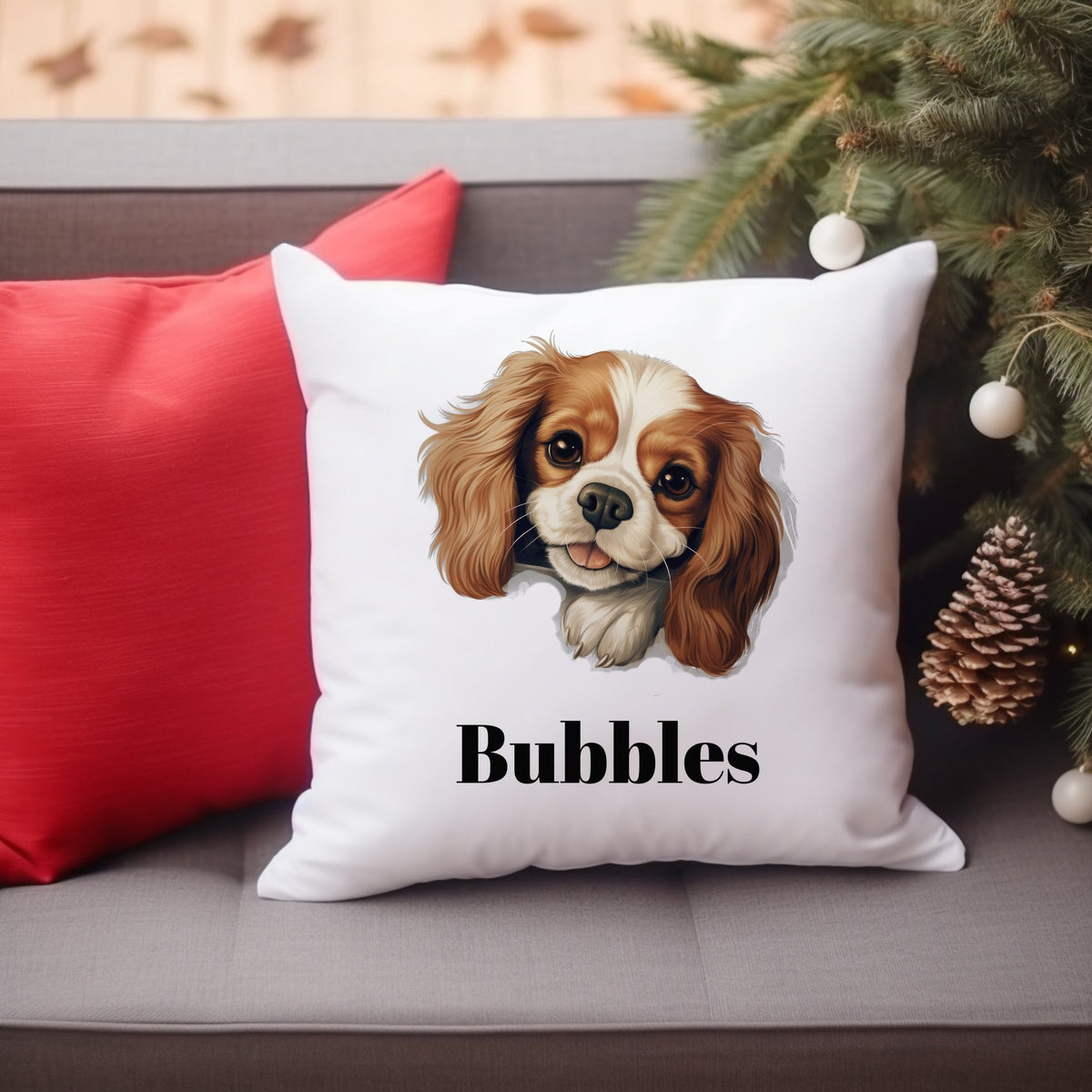 Customisable Cavalier King Charles Spaniel – Cushion, personalised with your own text
