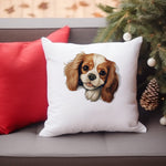 Cavalier King Charles Spaniel cushion in white