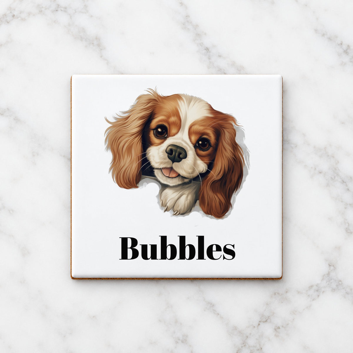 Customisable Cavalier King Charles Spaniel – Ceramic Coaster, personalised with your own text