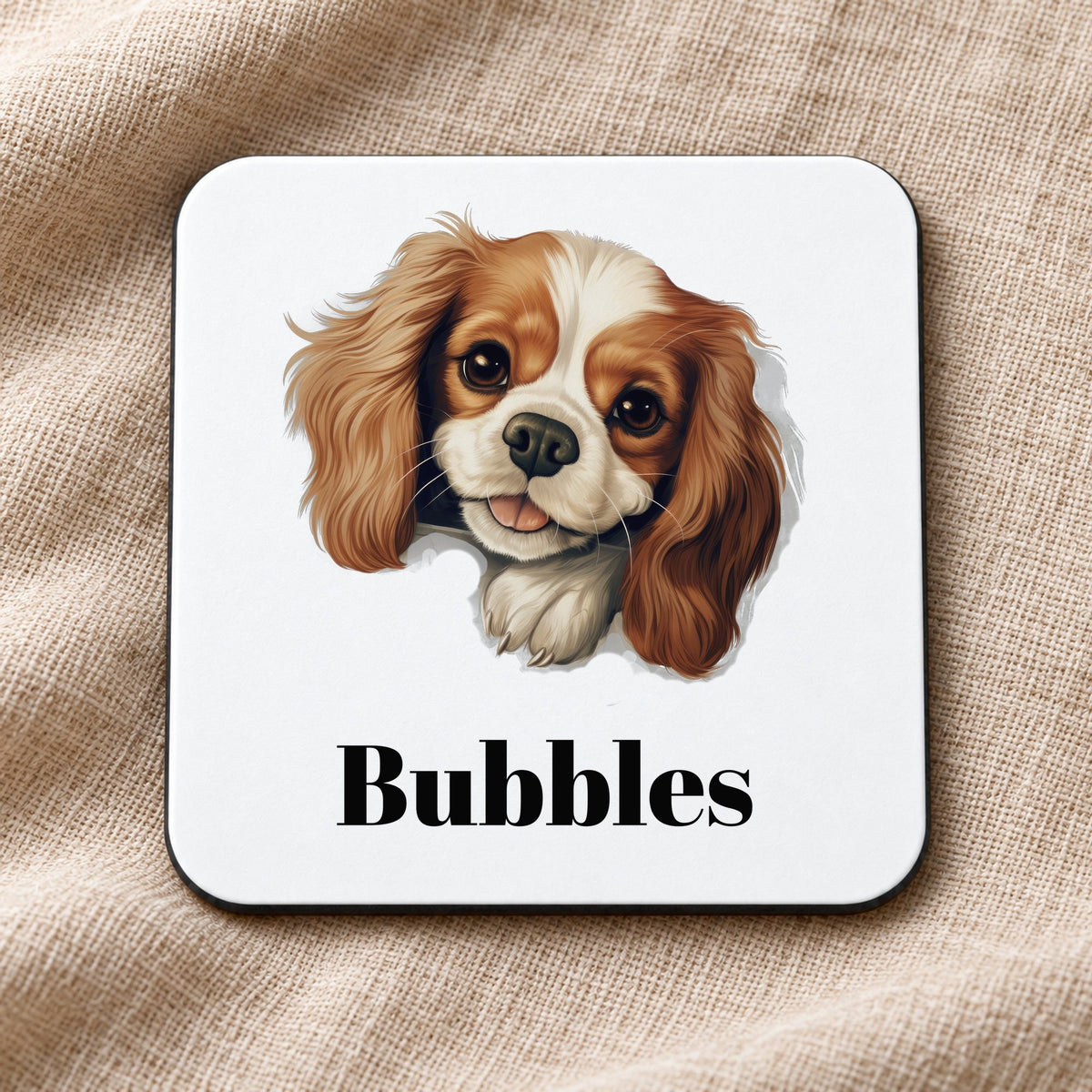 Customisable Cavalier King Charles Spaniel – Coaster, personalised with your own text