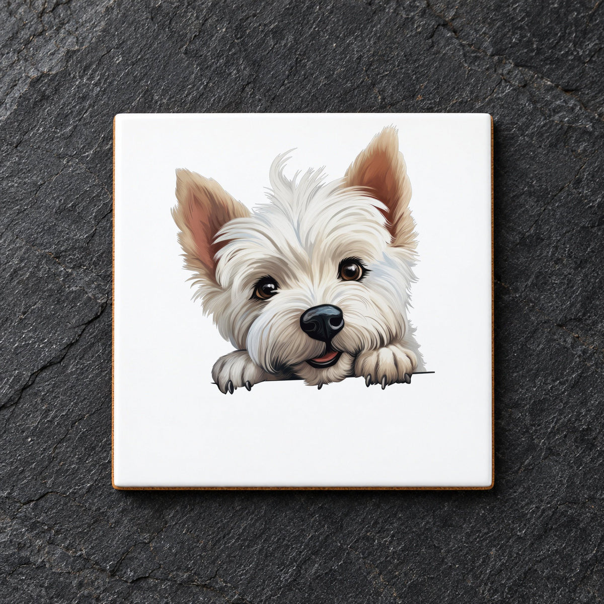 West Highland White Terrier ceramic coaster in white