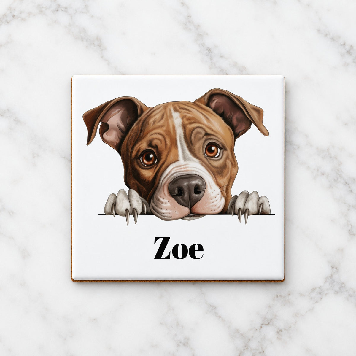 Customisable American Staffordshire Terrier – Ceramic Coaster, personalised with your own text