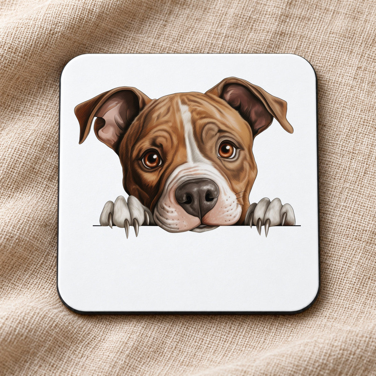 American Staffordshire Terrier coaster in white