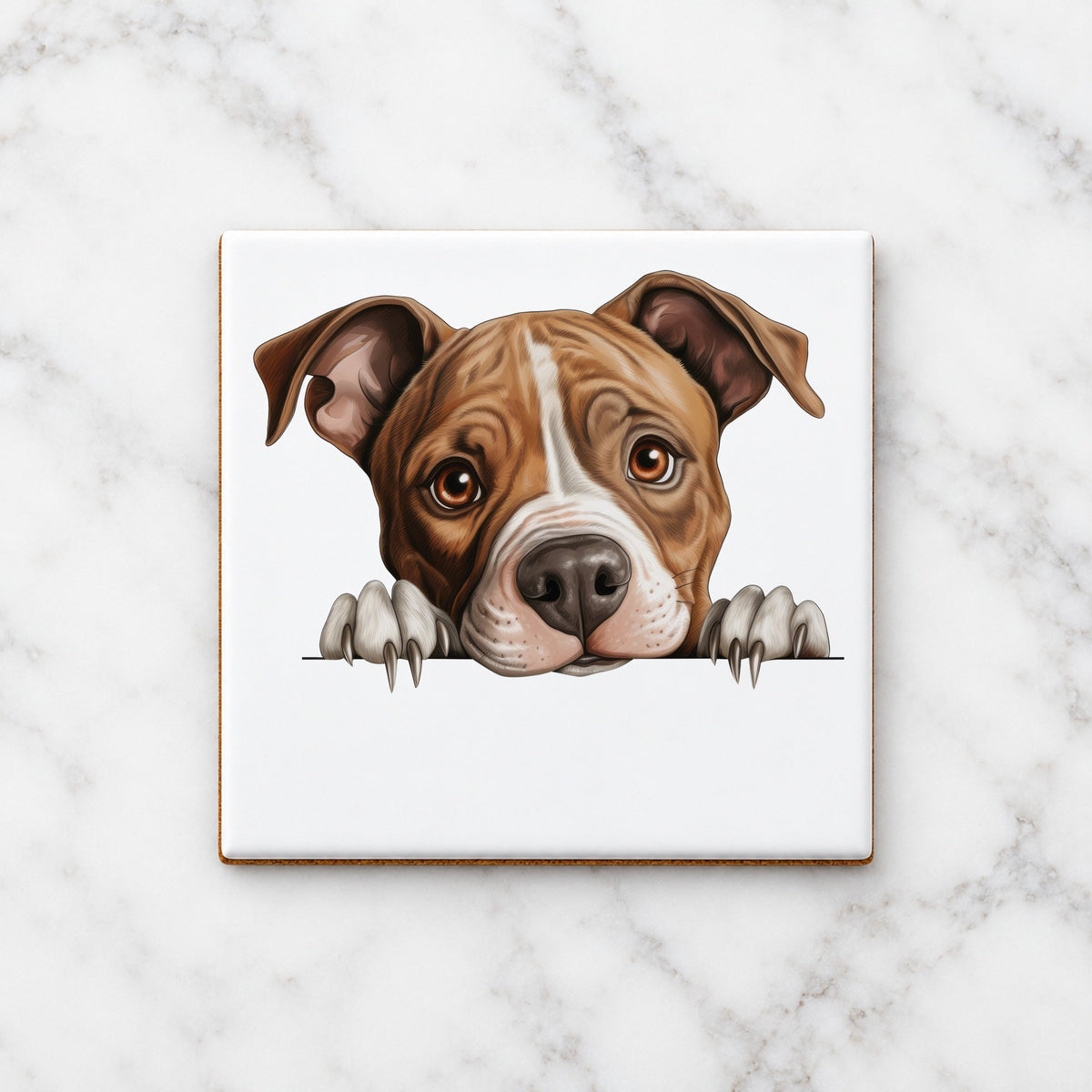 American Staffordshire Terrier ceramic coaster in white