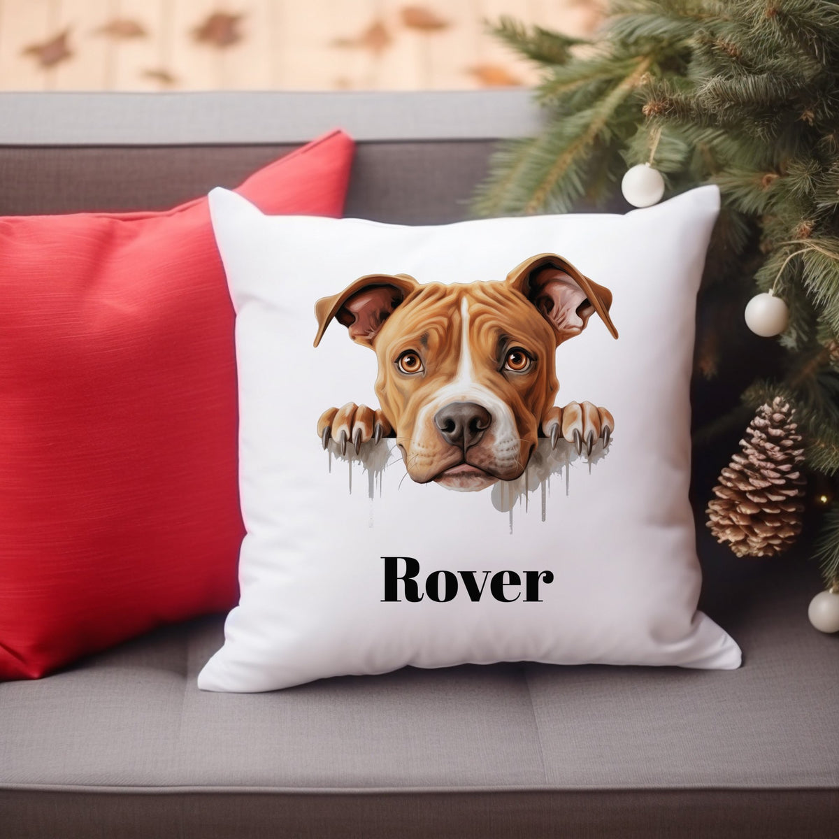 Customisable American Pit Bull Terrier – Cushion, personalised with your own text