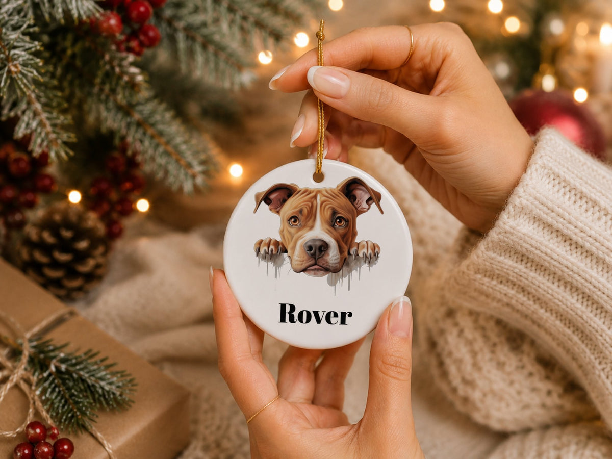 Customisable American Pit Bull Terrier – Ceramic Hanging Decoration, personalised with your own text