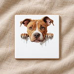 American Pit Bull Terrier ceramic coaster in white
