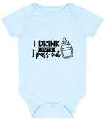 I Drink Until I Pass Out baby bodysuit in pale blue