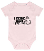 I Drink Until I Pass Out baby bodysuit in pale pink