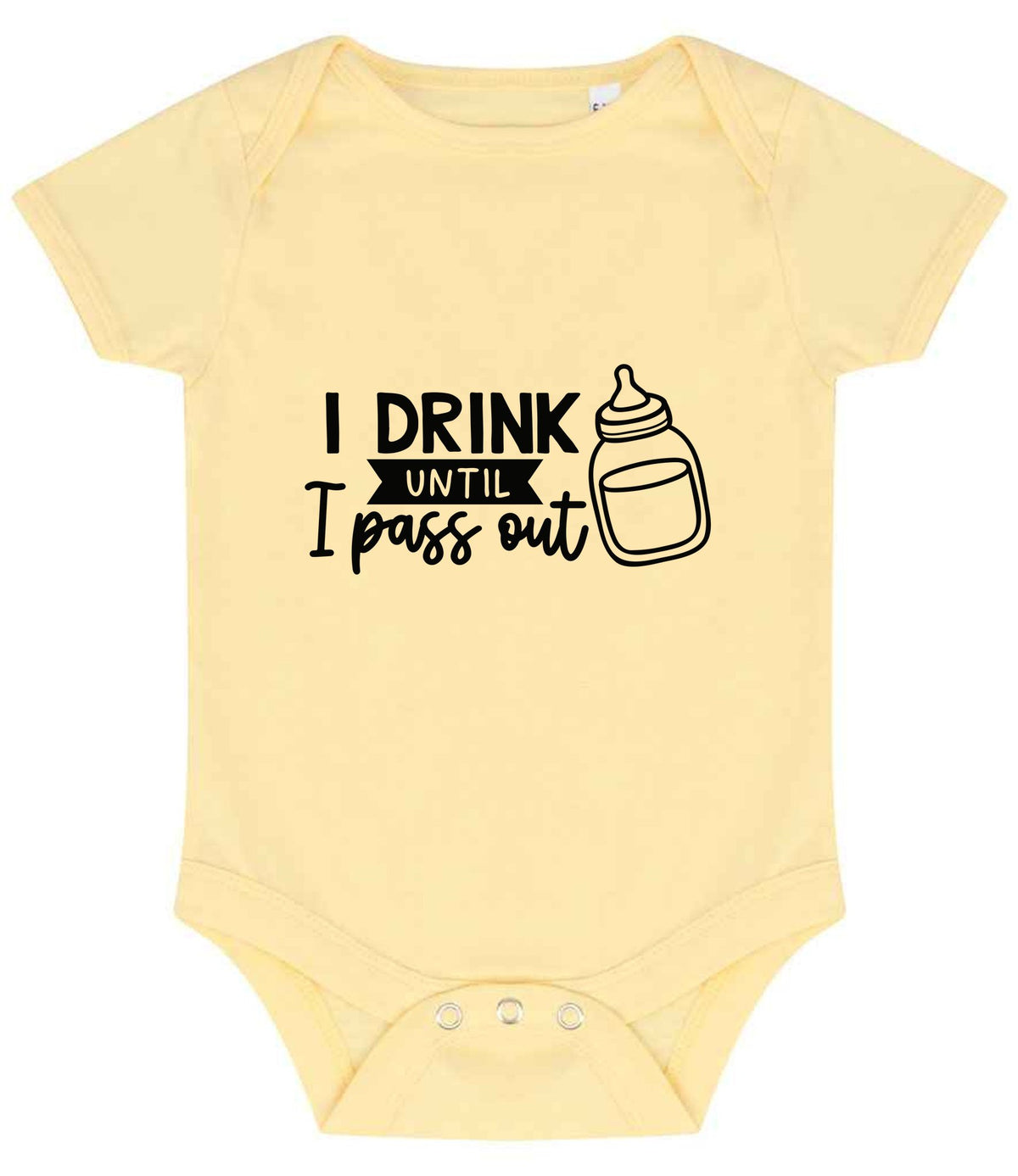 I Drink Until I Pass Out baby bodysuit in pale yellow