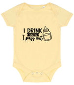 I Drink Until I Pass Out baby bodysuit in pale yellow