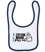I Drink Until I Pass Out toddler bib in white/navy