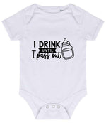 I Drink Until I Pass Out baby bodysuit in white
